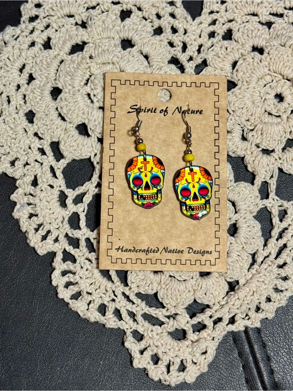 Spirit of Nature Yellow Multicolor Sugar Skull Earrings